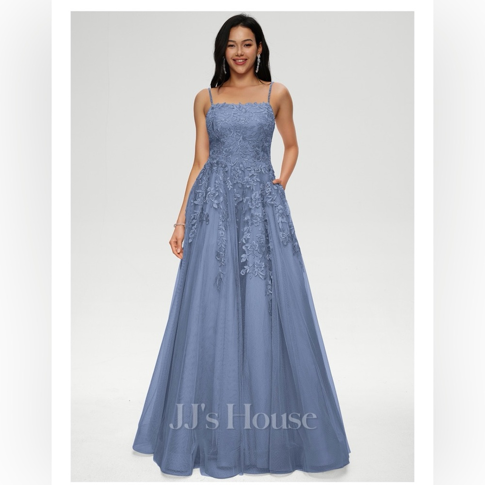 Ball-Gown Straight Floor-Length Slate Blue, Size US 16